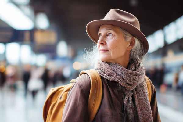 Foto: Rentnerin mit Hut und Rucksack